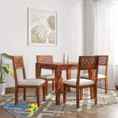 Divine Arts Solid Wood 4 Seater Dining Table With 4 Chairs Dining Room Furniture/Hotel Solid Wood 4 Seater Dining Set