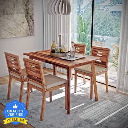 Wakefit Simsim-Ginamon Solid Wood 4 Seater Dining Set
