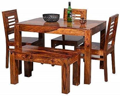 WayWood Sheesham Solid Wood 4 Seater Dining Table With 4 Chairs Dining Room Furniture Solid Wood 4 Seater Dining Set