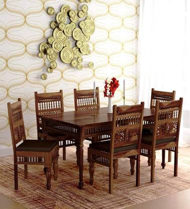 FURNISQUARE Solid Sheesham Wood 6 Seater Dining Set For Dining Room/ Hotel/ Kitchen Solid Wood 6 Seater Dining Set