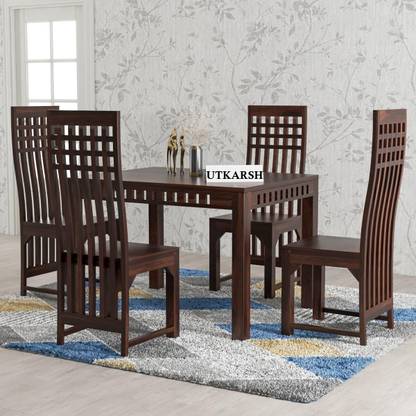 Utkarsh Sheesham Wood Four Seater Dining Set With High Chairs For Dining Room/ Kitchen | Solid Wood 4 Seater Dining Set