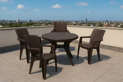 AVRO Alfa Round Table with 7756 Chair for Dining, Cafe, Outdoor Seating Plastic 4 Seater Dining Set