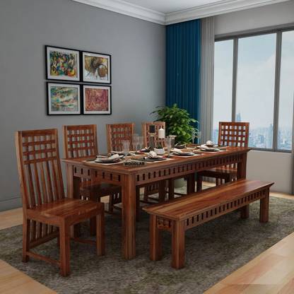 WOODENJOY Sheesham Wood 8-Seater Dining Set with Table and Chairs for Dining room/Home Solid Wood 8 Seater Dining Set