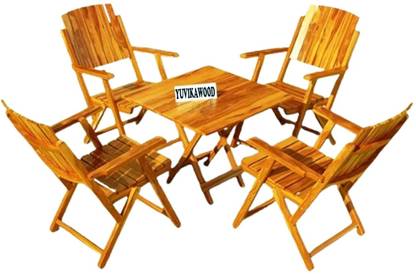 YUVIKAWOOD Solid Wood Portable Foldable 4 Seater Dining Table For Dining Room Solid Wood 4 Seater Dining Set