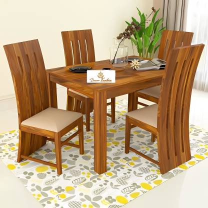 Douceur Furnitures Solid Sheesham Wood 4 Seater Dining Set For Dining Room / Restaurant. Solid Wood 4 Seater Dining Set  (Finish Color -Honey Finish 1, DIY(Do-It-Yourself))