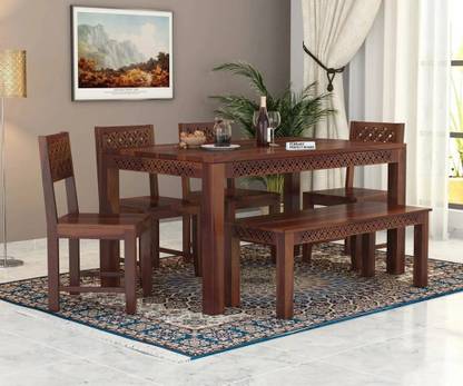 Flipkart Perfect Homes Sheesham Wood Six Seater CNC Designed Dining Set For Dining Room/ Restaurant || Solid Wood 6 Seater Dining Set