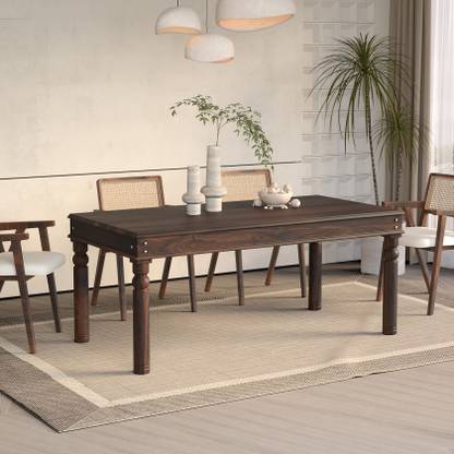 Wakeup India Adria Dining Table Walnut Dinner Table Sheesham Wood Solid Wood 6 Seater Dining Table