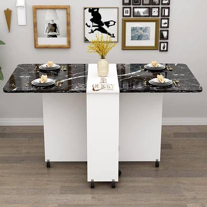 QuickyGoQuickly Quicky New &Stylish Black marbled Folding Dining Table made up of Engineered Wood 4 Seater Dining Table