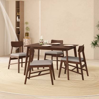 Wakeup India Ducasse Mangowood 6 Seater Dining Table Set with 6 Chairs with Thick Cushion Solid Wood 6 Seater Dining Table