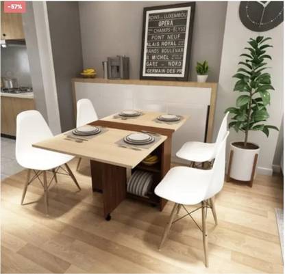 junco Space saving folding dining table with 2 tier Storage Engineered Wood 6 Seater Dining Table