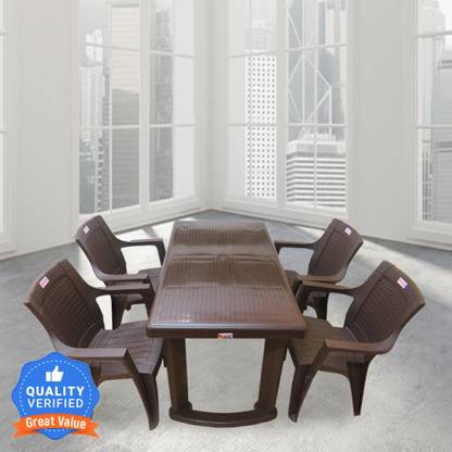 AVRO furniture Strong and Durable 4 Seater Dining Table Set for Home Garden Cafeteria Plastic 4 Seater Dining Table