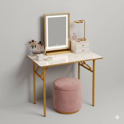 WIFTY Multi-Purpose Foldable & Portable Wooden Laptop Table with Metallic Golden Leg Solid Wood Dressing Table