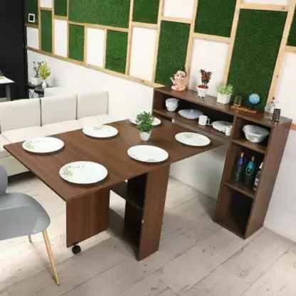 SHAIMOON Mobile Drop Leaf Dining Kitchen Table Folding Desk For Small Spaces Engineered Wood 6 Seater Dining Table
