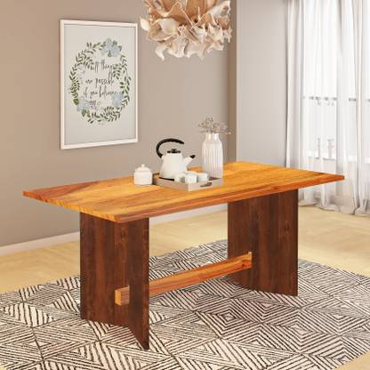 Wakeup India Pepin Dining Table Walnut and Natural Dinner Table Mangowood Solid Wood 6 Seater Dining Table