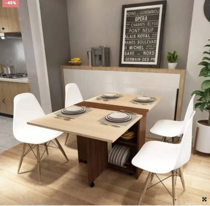 FORKTAIL Space saving folding dining table with 2 tier Storage ( Without chairs) Engineered Wood 6 Seater Dining Table
