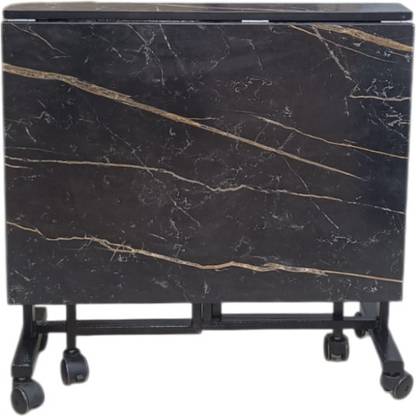 ekam futuretech ekam Folding 4 seater Dining table ( Black marble) (Assembly Require) Metal 4 Seater Dining Table