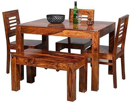 WOOD AFFAIR Solid Sheesham Wood Four Seater Dining Set For Dining Room / Hotel / Café | Solid Wood 4 Seater Dining Table