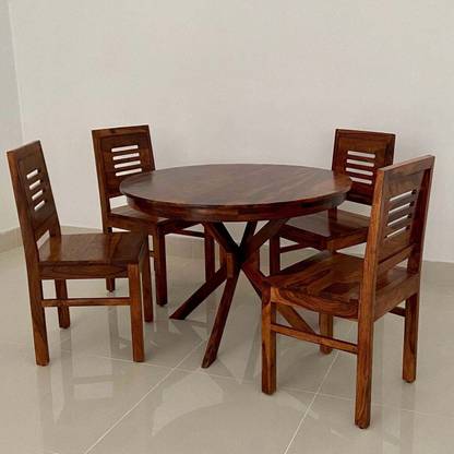 Ganpati Arts Sheesham Wood Round 4 Seater Dining Table Set with 4 Chairs Solid Wood 4 Seater Dining Table
