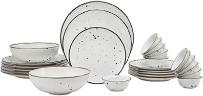 Hitkari Pack of 27 Glass WHITE SPARKLE Dinner Set