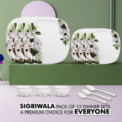 Sigri-wala Pack of 12 Melamin Dinner Set