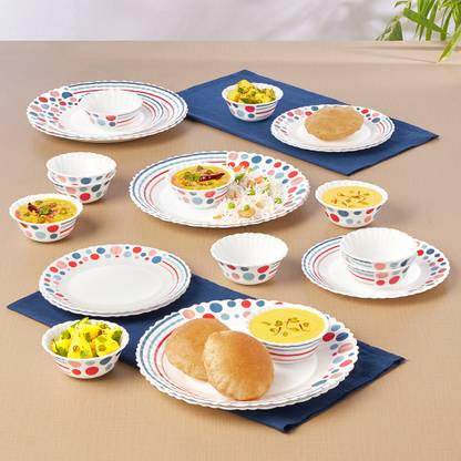 Larah by Borosil Pack of 24 Opalware Galaxy Series Pastel Crockery Set for Dining & Gifting Dinner Set