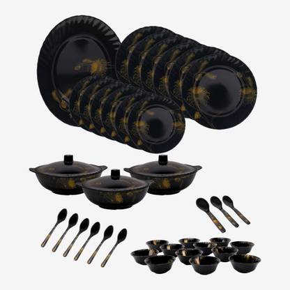 Hamlay Pack of 40 Melamin GOLD Black Flower Dinner Set
