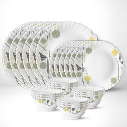 Larah by Borosil Pack of 24 Opalware Galaxy Series Florence 24 pcs Dinnerset, Opalware Crockery For Dining & Gifting Dinner Set