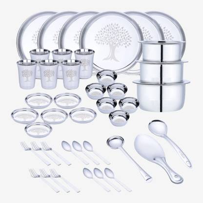 LIMETRO STEEL Pack of 45 Stainless Steel Laser Printed Serves 6 Dinner Set