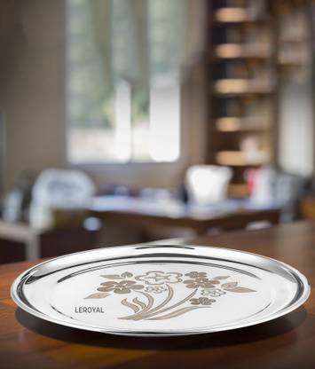 LEROYAL Stainless steel Fancy & Designer Full Dinner Plate set of 4 | 11 Inch Dia Sectioned Plate