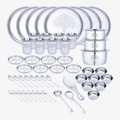 LIMETRO STEEL Pack of 57 Stainless Steel Laser Printed Serves 8 Dinner Set