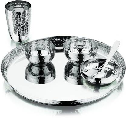 Gurukrupa Pack of 12 Stainless Steel STAINLESS STEEL MATHAR FINISH DINNER SET - 13 NO - SET OF 12 PCS Dinner Set