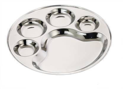 Lyticx Make in India 5 Compartment Stainless Steel Round Dinner Plate
