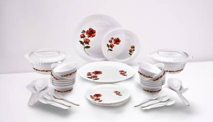 UNIQHUB Pack of 36 Plastic Dinner Set of 36psc Exclusive, Plastic Printed Round Dinner Set Dinner Set