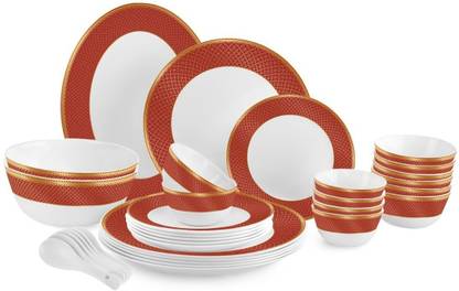 cello Pack of 33 Opalware Solitaire Series Ruby 33 pcs Dinner Set