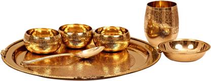 IndianArtVilla Brass Brass 7 Piece Embossed Design Dinner Set Dinner Set