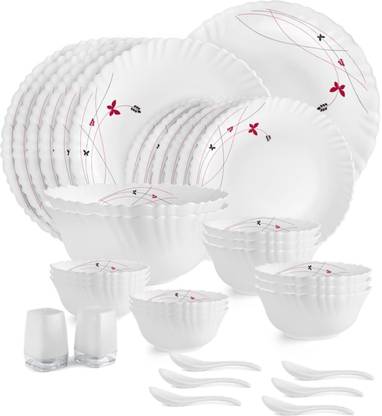 cello Pack of 27 Opalware Dazzle Series Lush Fiesta Crockery Set | Light-Weight Dinner Set