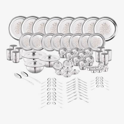 Classic Essentials Pack of 101 Stainless Steel Dinner Set|Serves 8 People|Heavy Gauge|Kitchen Set|Permanent Laser-Glory Dinner Set