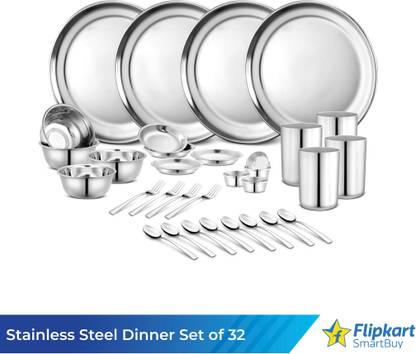 Flipkart SmartBuy Pack of 32 Stainless Steel Kitchen for Home | Heavy Gauge Dinner Set