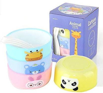 wayron Animal Paradise Kids Cartoon Bowls with Spoon Set of Four  - Plastic