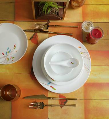 Sanjeev Kapoor Pack of 33 Opalware 33 Pc White Corelle Shape Dinner Set - SKB2331 Dinner Set