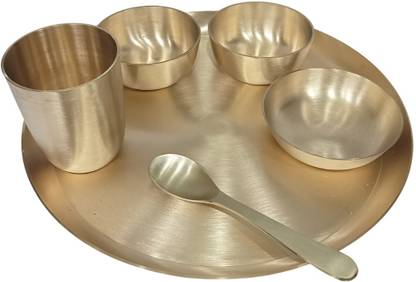 Krown Pack of 6 Bronze Bronze Kansa Thali Set Dinner Set