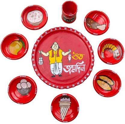 SPR Pack of 9 Terracotta Showpiece (Matir thalar Set) Dinner Set