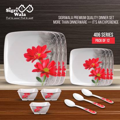 Sigri-wala Pack of 12 Melamin Dinner Set