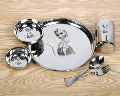 f-studio Pack of 6 Stainless Steel Elsa Lunch & Dinner Plate for Kids(6 Piece set Elsa) Dinner Set