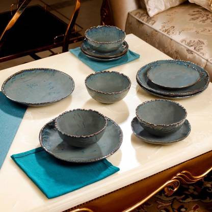 Keficeramic Ceramic Antique Rusty Grey 12 Pcs Dinner Set Dinner Set