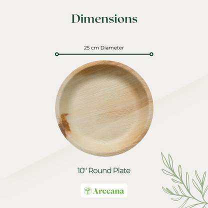 Arecana Pack of 25 Wood 10" Round Areca Palm Biodegradable Leaf Plates for your Dinner Party Dinner Set
