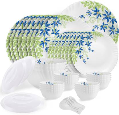 cello Pack of 47 Opalware Dazzle Series Blue Primrose Crockery Set |Dishwasher Safe|Light-Weight Dinner Set