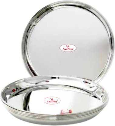 AadiVeer Pack of 6 Stainless Steel Plates | Steel Plates Set | Breakfast Plates | Dinner Plates | Lunch Plates 23cm Dinner Set