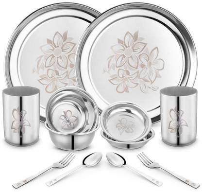Classic Essentials Pack of 12 Stainless Steel Dinner Set|Serves 2 People|Heavy Gauge|Kitchen Set|Permanent Laser-Glory Dinner Set