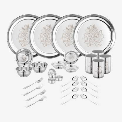 Classic Essentials Pack of 32 Stainless Steel Dinner Set|Serves 4 People|Heavy Gauge|Kitchen Set|Permanent Laser-Glory Dinner Set